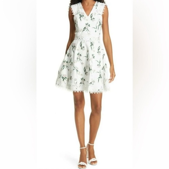TED BAKER Nolla Floral-print Stretch-crepe Dress In White - Picture 1 of 15